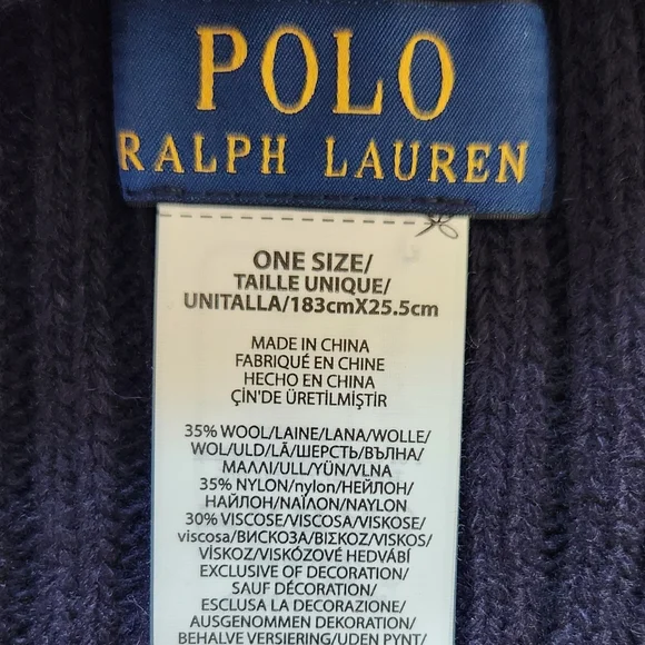 NWT Polo Ralph Lauren Beanie Hat & Scarf Set Navy Blue Men's Accessories Unisex - Picture 5 of 6